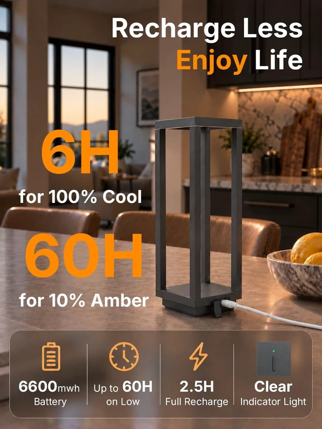 Alt view image 3 of 7 - 2Pack Cordless Table Lamp Rechargeable, 10" Portable Table Light | IP55 Waterproof, 60h Runtime, 3Color Stepless Dimming, Battery Powered Outdoor Table Lamps for Patio,Dinner,Restaurant,Cafe