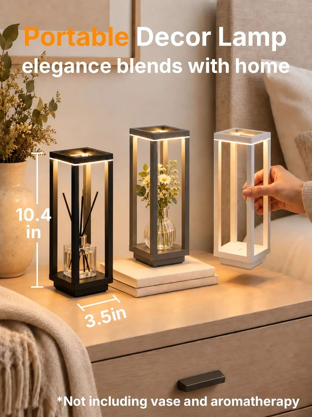 Alt view image 5 of 7 - 2Pack Cordless Table Lamp Rechargeable, 10" Portable Table Light | IP55 Waterproof, 60h Runtime, 3Color Stepless Dimming, Battery Powered Outdoor Table Lamps for Patio,Dinner,Restaurant,Cafe