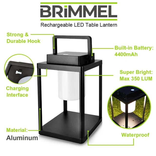 Alt view image 4 of 6 - Outdoor Table Lamp, Cordless Rechargeable LED Lanterns for Patio | Aluminum, 4400mAh 50H Long Battery Life, Battery Operated, Waterproof, Portable LED Desk Light, Heavy Duty, 3000K