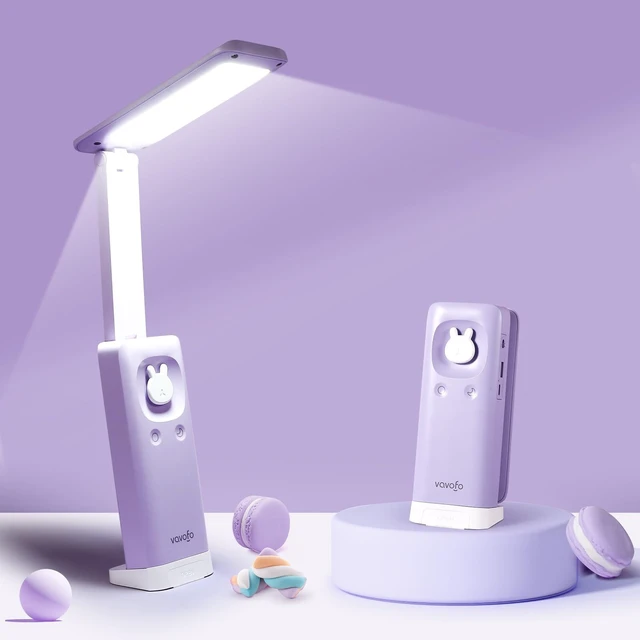 Main image of Cute Bunny Desk Lamp, 6000mAh Rechargeable Foldable LED, Purple | 3 Color Modes & Stepless Dimming, Eye-Caring Flicker-Free Light with Phone Holder & Night Light for Kids Bedroom Study Dorm