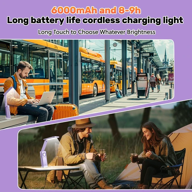 Alt view image 4 of 7 - Cute Bunny Desk Lamp, 6000mAh Rechargeable Foldable LED, Purple | 3 Color Modes & Stepless Dimming, Eye-Caring Flicker-Free Light with Phone Holder & Night Light for Kids Bedroom Study Dorm