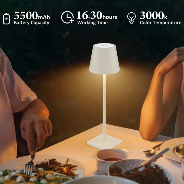 Alt view image 5 of 7 - Cordless Table Lamp 5000mAh LED Rechargeable Lamp Off White, 2-Pack | Battery Operated, 3000K Stepless Dimming, IP54 Waterproof, Portable Modern Table Light, for Outdoor/Restaurant/Dinner/Bedroom