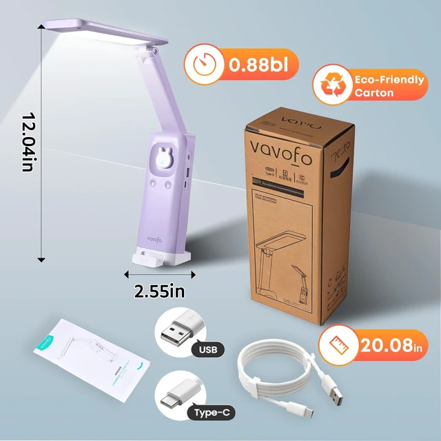Alt view image 7 of 7 - Cute Bunny Desk Lamp, 6000mAh Rechargeable Foldable LED, Purple | 3 Color Modes & Stepless Dimming, Eye-Caring Flicker-Free Light with Phone Holder & Night Light for Kids Bedroom Study Dorm