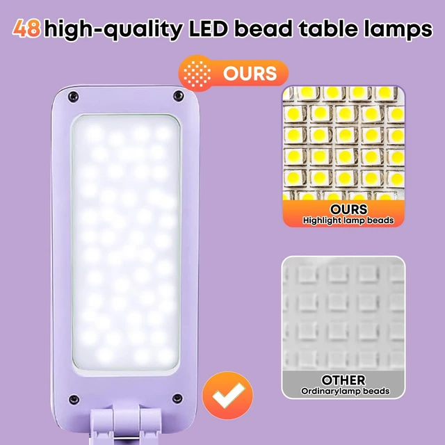 Alt view image 6 of 7 - Cute Bunny Desk Lamp, 6000mAh Rechargeable Foldable LED, Purple | 3 Color Modes & Stepless Dimming, Eye-Caring Flicker-Free Light with Phone Holder & Night Light for Kids Bedroom Study Dorm