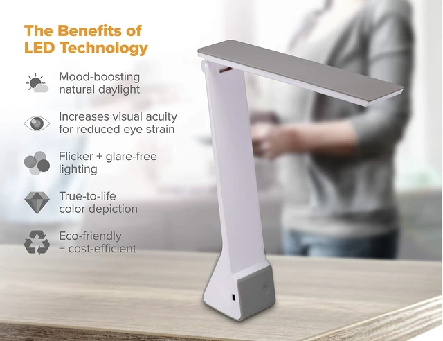 Alt view image 6 of 7 - Office Rechargeable Battery Led Desk Lamp, 3 Color Temperatures, Flip Open, Gray (KT-VLED1810-GRAY)