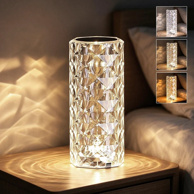 Main image of Portable Crystal Table Lamp,3 Color Touch Control Rechargeable Lamp,Crystal Bedside Lamp,Night Light,Room Decor Desk Lamp,Bedroom,Living Room,Kitchen,Dining Room Lamp(White)