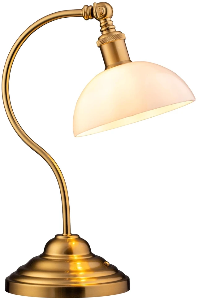 Main image of Bankers - Cordless LED Table Lamp, Battery-Operated, Rechargeable, 3-Level Dimming, Universal USB-C Charging, 180° Swivel Head, White Jade Glass Shade, Antique Brass
