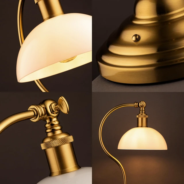 Alt view image 7 of 7 - Bankers - Cordless LED Table Lamp, Battery-Operated, Rechargeable, 3-Level Dimming, Universal USB-C Charging, 180° Swivel Head, White Jade Glass Shade, Antique Brass