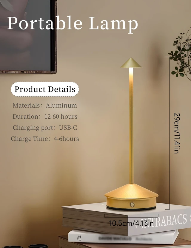 Alt view image 4 of 6 - LED Rechargeable Cordless Table Lamps Gold | 2 Pcs Portable Modern USB Battery Operated Lights,Waterproof Touch Dimmable Desk Lamp,for Patio,Restaurant,Bar,Dining Home
