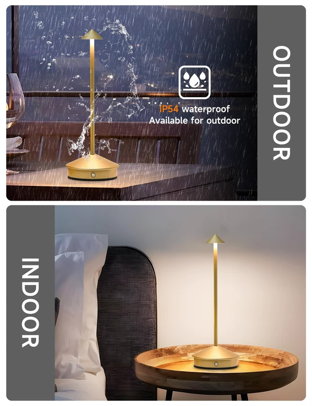 Alt view image 5 of 6 - LED Rechargeable Cordless Table Lamps Gold | 2 Pcs Portable Modern USB Battery Operated Lights,Waterproof Touch Dimmable Desk Lamp,for Patio,Restaurant,Bar,Dining Home