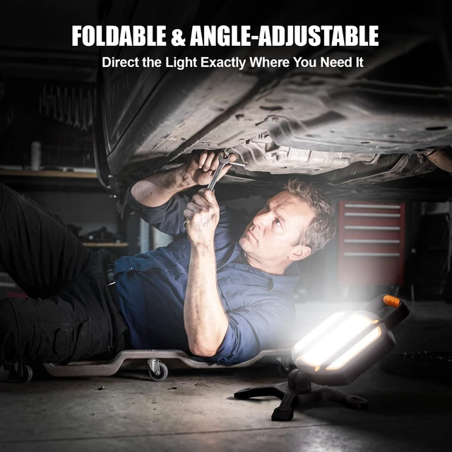 Alt view image 4 of 7 - 3000LM Rechargeable Work Light, Magnetic LED, Foldable & Portable | 360° Adjustable 4400mAh Battery 39H Runtime 5 Light Modes Garage Car Repair Workshop Jobsite Camping