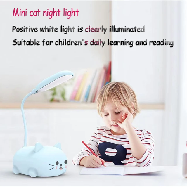 Alt view image 7 of 7 - LED Desk Lamp for Kids,Cute Cat Lamp USB Rechargeable Reading Light | Portable LED Table Light, Flexible Gooseneck Eye-Care Cartoons Small Desk Lamp Girls Gifts (White)