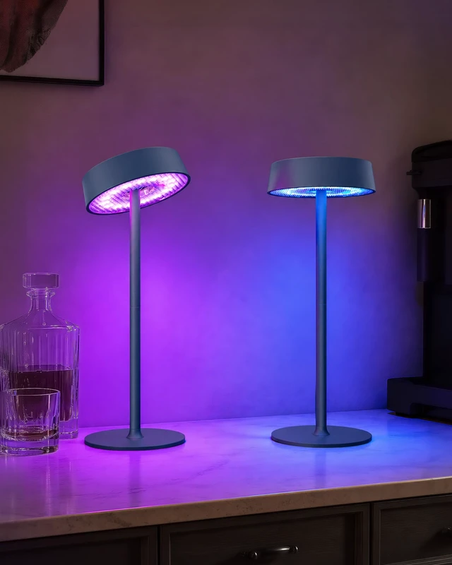 Alt view image 2 of 7 - Cordless Ambient Lighting, Rechargeable Table Lamp, Battery Operated | Portable Outdoor Waterproof, 3 Color Temps RGB, Dimmable Touch Control, LED Memory Function, Restaurant Dining Patio Blue2Pcs