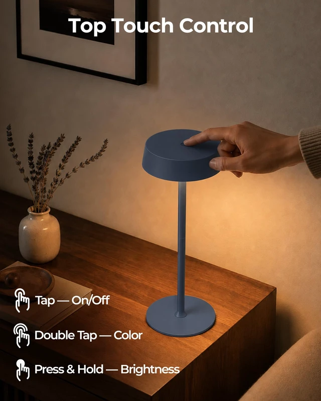 Alt view image 6 of 7 - Cordless Ambient Lighting, Rechargeable Table Lamp, Battery Operated | Portable Outdoor Waterproof, 3 Color Temps RGB, Dimmable Touch Control, LED Memory Function, Restaurant Dining Patio Blue2Pcs