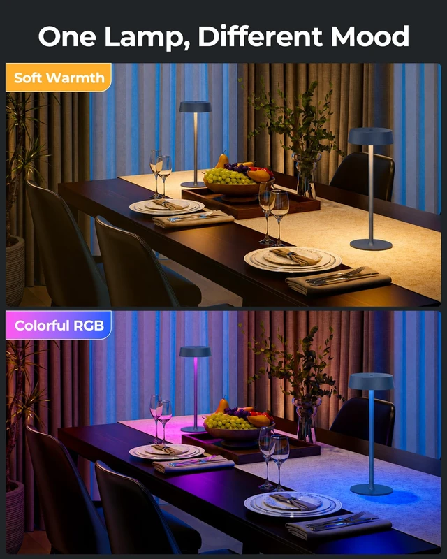 Alt view image 4 of 7 - Cordless Ambient Lighting, Rechargeable Table Lamp, Battery Operated | Portable Outdoor Waterproof, 3 Color Temps RGB, Dimmable Touch Control, LED Memory Function, Restaurant Dining Patio Blue2Pcs