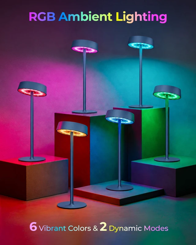 Alt view image 3 of 7 - Cordless Ambient Lighting, Rechargeable Table Lamp, Battery Operated | Portable Outdoor Waterproof, 3 Color Temps RGB, Dimmable Touch Control, LED Memory Function, Restaurant Dining Patio Blue2Pcs