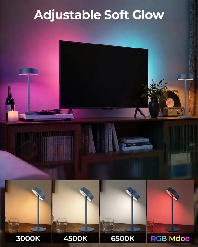 Alt view image 7 of 7 - Cordless Ambient Lighting, Rechargeable Table Lamp, Battery Operated | Portable Outdoor Waterproof, 3 Color Temps RGB, Dimmable Touch Control, LED Memory Function, Restaurant Dining Patio Blue2Pcs