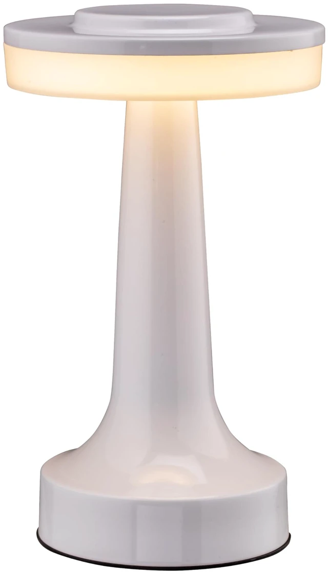 Main image of Dome Cordless Rechargeable LED Mushroom Table Lamp, Piano White | Restaurant table lamp, battery operated bedside lamp, portable nightstand light, 3 level touch dimming, Type C charging