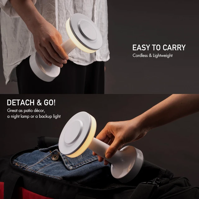 Alt view image 3 of 7 - Dome Cordless Rechargeable LED Mushroom Table Lamp, Piano White | Restaurant table lamp, battery operated bedside lamp, portable nightstand light, 3 level touch dimming, Type C charging
