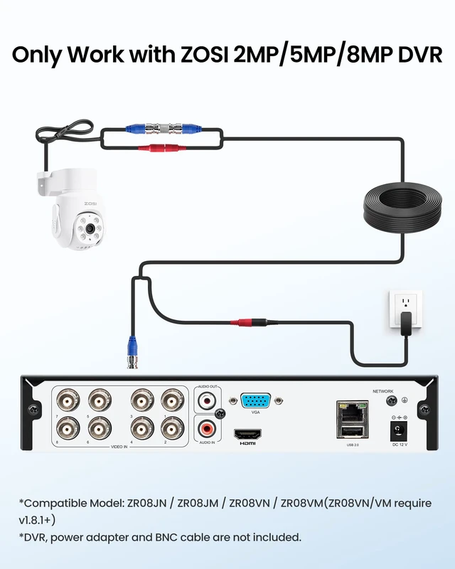 Alt view image 5 of 7 - 1080P Pan Tilt HD TVI Security Camera, 360° View Outdoor Wired Cam | Only Compatible with ZOSI 1080P/5MP/4K CCTV Surveillance DVR System, Night Vision, Built-in Microphone, IP66 Weatherproof