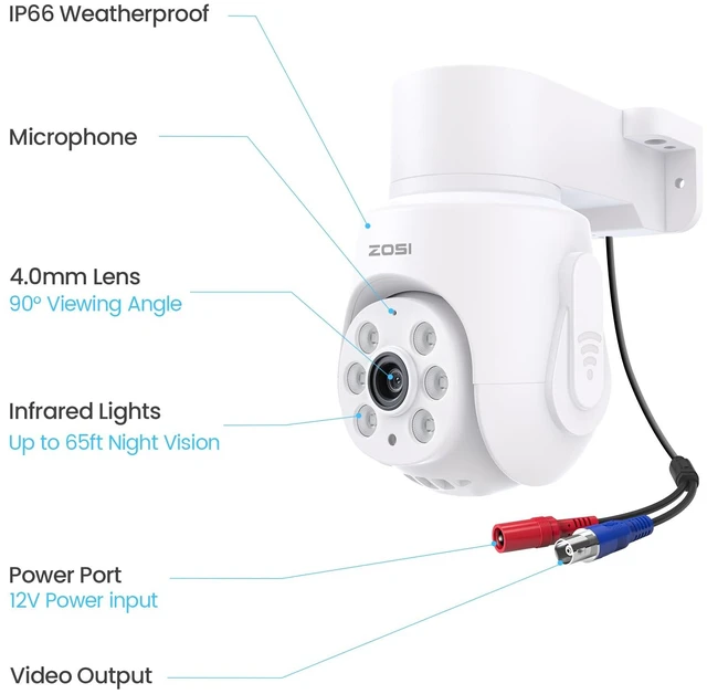 Alt view image 7 of 7 - 1080P Pan Tilt HD TVI Security Camera, 360° View Outdoor Wired Cam | Only Compatible with ZOSI 1080P/5MP/4K CCTV Surveillance DVR System, Night Vision, Built-in Microphone, IP66 Weatherproof