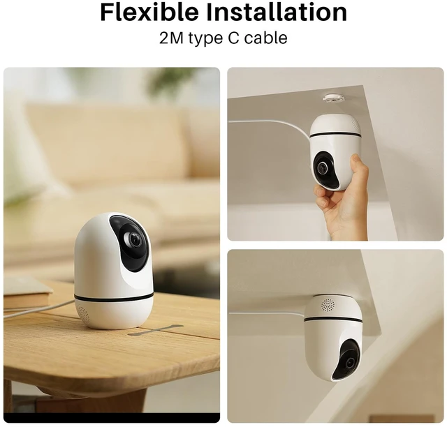 Alt view image 7 of 7 - 4MP Indoor Pan/Tilt Wired Security Camera, Baby Monitor Pet Camera | Smart Motion Detection & Tracking, 360-Degree, 2-Way Audio, Night Vision, No Subscription, Compatible with Alexa & Google