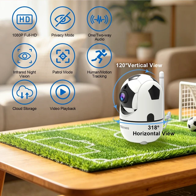 Alt view image 2 of 7 - 1080P Pan/Tilt Indoor Camera, WiFi Cameras for Home Security | AI Human Dection, 2-Way Audio, Pet/Dog/Baby Camera with Phone App, Night Vision, 360° Angle of View, Share with Family