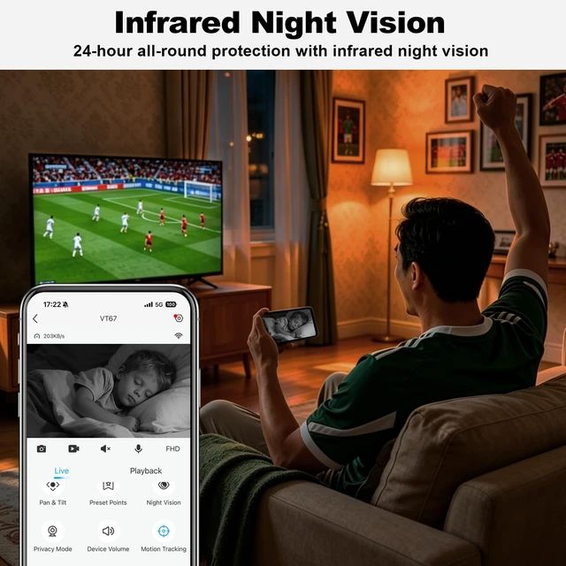Alt view image 4 of 7 - 1080P Pan/Tilt Indoor Camera, WiFi Cameras for Home Security | AI Human Dection, 2-Way Audio, Pet/Dog/Baby Camera with Phone App, Night Vision, 360° Angle of View, Share with Family