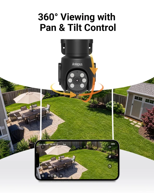 Alt view image 4 of 7 - 4K 8MP Add-On Wired Pan Tilt Security Camera, Audio Recording | 360° Coverage Dome Camera, Built-in Mic, IP66 Weatherproof Outdoor Indoor, 80ft IR Night Vision, AI Human Vehicle Detection