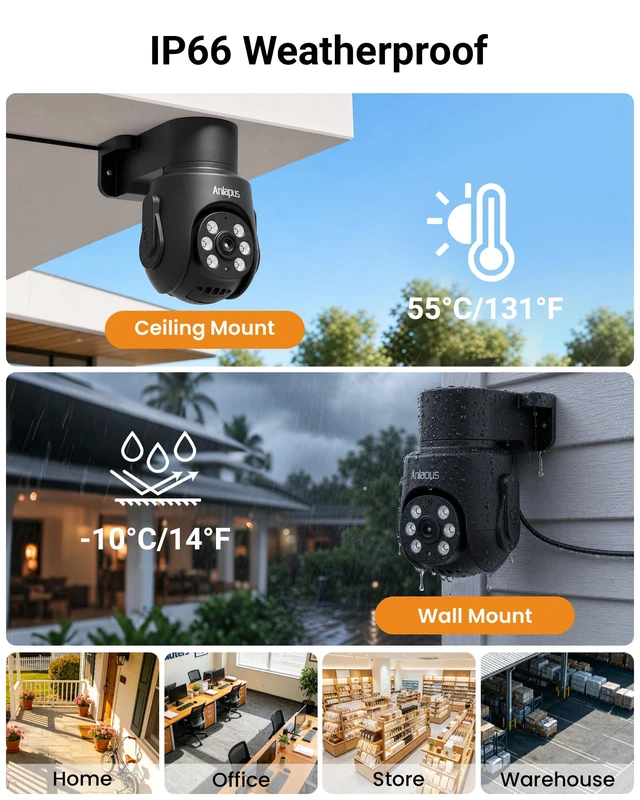 Alt view image 5 of 7 - 4K 8MP Add-On Wired Pan Tilt Security Camera, Audio Recording | 360° Coverage Dome Camera, Built-in Mic, IP66 Weatherproof Outdoor Indoor, 80ft IR Night Vision, AI Human Vehicle Detection