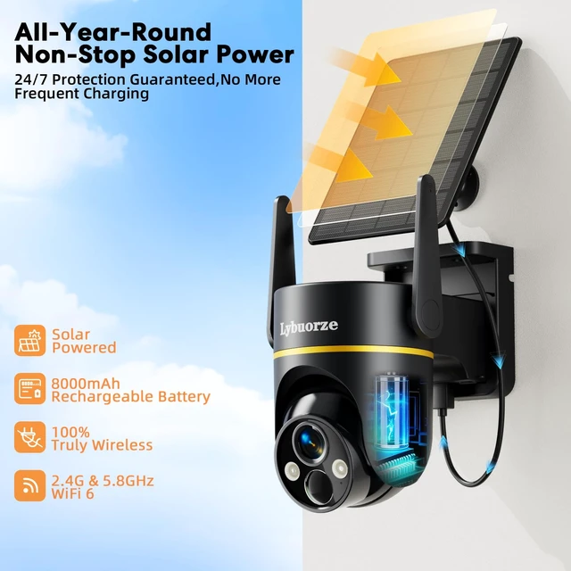 Alt view image 2 of 7 - 5G/2.4GHz WiFi Solar Outdoor Wireless Security Camera, 4MP PTZ Cameras for Home Security Outdoor,Full Color Night Vision, AI Motion Detection, Siren Alarm, 2-Way Audio,Work w/Alexa, Waterproof