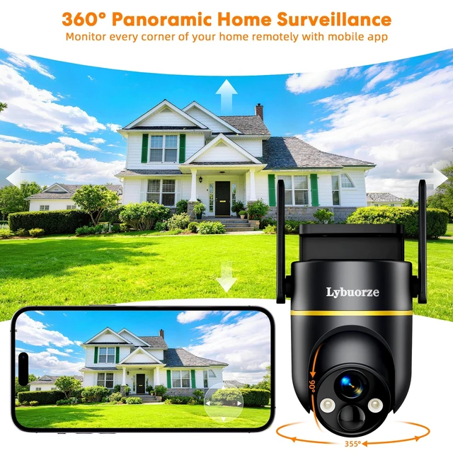 Alt view image 3 of 7 - 5G/2.4GHz WiFi Solar Outdoor Wireless Security Camera, 4MP PTZ Cameras for Home Security Outdoor,Full Color Night Vision, AI Motion Detection, Siren Alarm, 2-Way Audio,Work w/Alexa, Waterproof