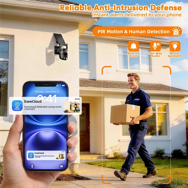 Alt view image 5 of 7 - 5G/2.4GHz WiFi Solar Outdoor Wireless Security Camera, 4MP PTZ Cameras for Home Security Outdoor,Full Color Night Vision, AI Motion Detection, Siren Alarm, 2-Way Audio,Work w/Alexa, Waterproof