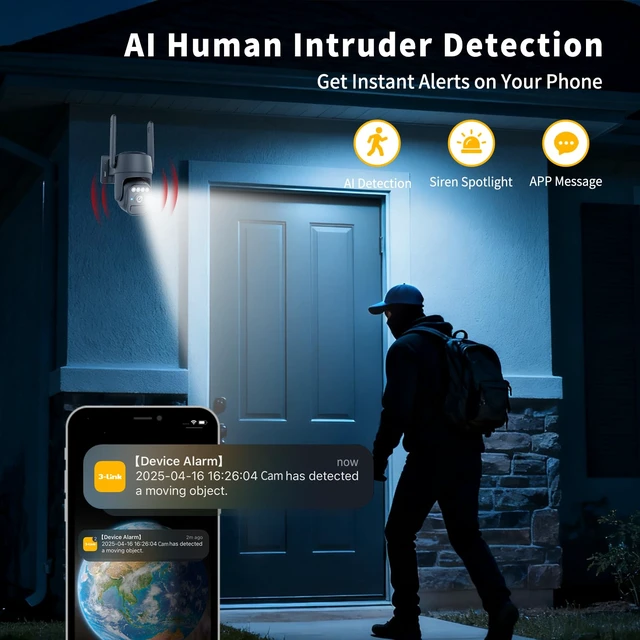 Alt view image 6 of 7 - Solar Camera Outdoor Wireless, 360° Wi-Fi Home Security Cameras | 5200mAh battery with solar panel,IP65 weatherproof,color night vision,motion detection tracking,2.4G Wi-Fi only,pan/tilt
