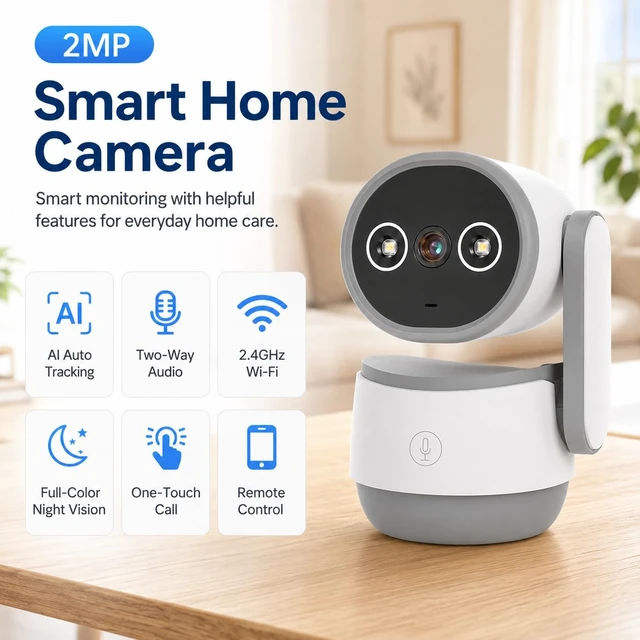 Alt view image 2 of 7 - 1080P Indoor Security Camera, 2.4G WiFi Smart Home Camera for Baby/Pet/Elderly, Pan Tilt 360° View Night Vision, Two-Way Audio with One-Touch Call Button, Cloud/SD Storage, Work with iCam365