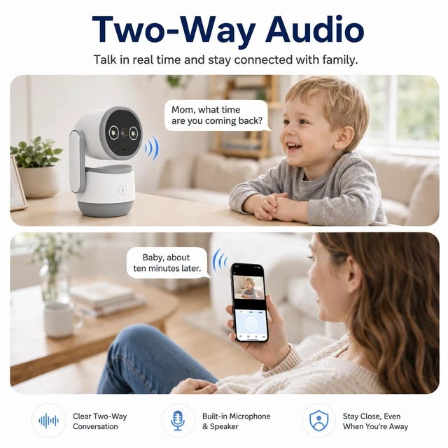 Alt view image 4 of 7 - 1080P Indoor Security Camera, 2.4G WiFi Smart Home Camera for Baby/Pet/Elderly, Pan Tilt 360° View Night Vision, Two-Way Audio with One-Touch Call Button, Cloud/SD Storage, Work with iCam365