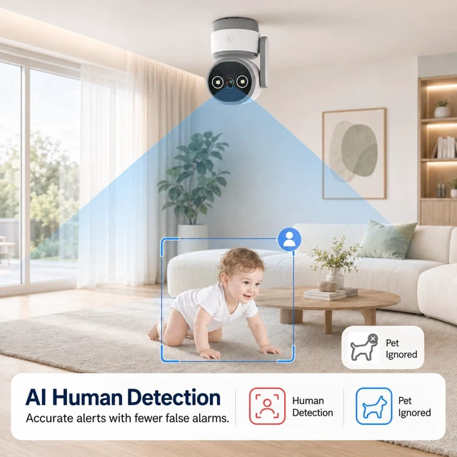 Alt view image 6 of 7 - 1080P Indoor Security Camera, 2.4G WiFi Smart Home Camera for Baby/Pet/Elderly, Pan Tilt 360° View Night Vision, Two-Way Audio with One-Touch Call Button, Cloud/SD Storage, Work with iCam365
