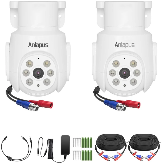 Main image of 2Pack Pan Tilt Wired Security Cameras, 1080P 2MP Weatherproof Outdoor Indoor CCTV Camera with Audio, Human Vehicle Detection, Night Vision, Only Works DVR Surveillance System