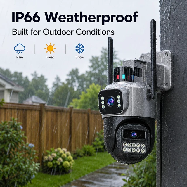 Alt view image 4 of 7 - 6MP Dual Lens Security Camera Outdoor for Home, 5G/2.4G WiFi | 130° Wide View + Pan/Tilt Camera, Auto Tracking, Color Night Vision, 2-Way Audio, IP66 Waterproof, SD/Cloud, Plug-in Power