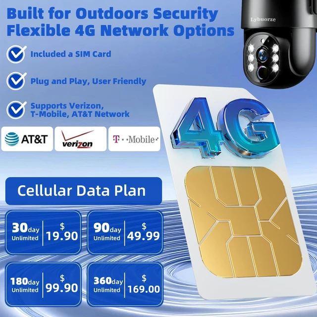 Alt view image 3 of 7 - 4G LTE Cellular Solar Security Camera Outdoor, No WiFi Needed, 4MP HD Color Night Vision, 360° Pan-Tilt, Built-in SIM Card, AI Motion Detection, 2-Way Talk for Jobsite/Farm