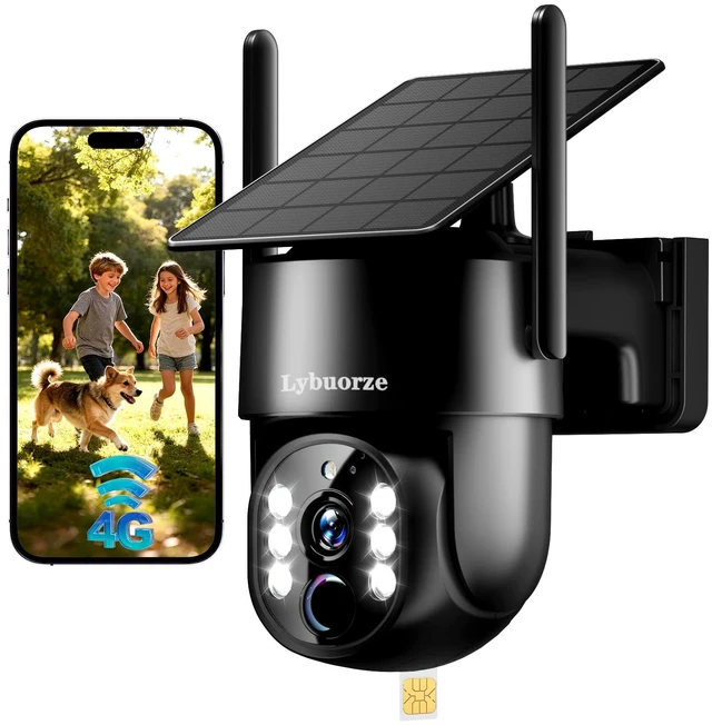 Main image of 4G LTE Cellular Solar Security Camera Outdoor, No WiFi Needed, 4MP HD Color Night Vision, 360° Pan-Tilt, Built-in SIM Card, AI Motion Detection, 2-Way Talk for Jobsite/Farm