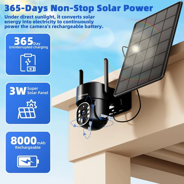 Alt view image 6 of 7 - 4G LTE Cellular Solar Security Camera Outdoor, No WiFi Needed, 4MP HD Color Night Vision, 360° Pan-Tilt, Built-in SIM Card, AI Motion Detection, 2-Way Talk for Jobsite/Farm