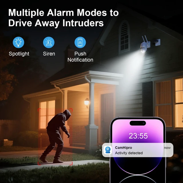 Alt view image 4 of 7 - Plug-in WiFi Cameras for Home Security 4MP HD, Color Night Vision | WiFi Security Camera Wireless Outdoor, Outdoor Camera Wireless, Motion Detection, Pan Tilt Auto Tracking, Two Way Audio, IP66