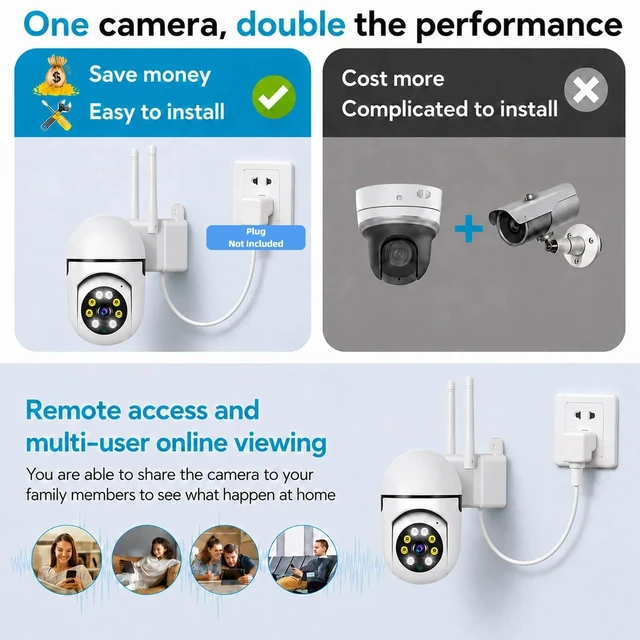 Alt view image 7 of 7 - Wired Security Camera Outdoor 1080P,2.4/5GHz Dual-Band | WiFi Home Security Camera with 360°Pan/Tilt, Color Night Vision,2-Way Audio,Motion Detection,PC&Mobile Remote View