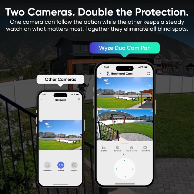 Alt view image 4 of 7 - Duo Cam Pan Indoor/Outdoor IP65 2K 360° Pan/Tilt Smart Home Security Camera with Color Night Vision, Compatible with Alexa & Google Assistant, White