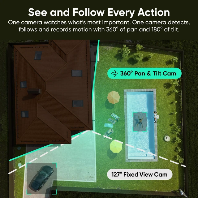 Alt view image 5 of 7 - Duo Cam Pan Indoor/Outdoor IP65 2K 360° Pan/Tilt Smart Home Security Camera with Color Night Vision, Compatible with Alexa & Google Assistant, White