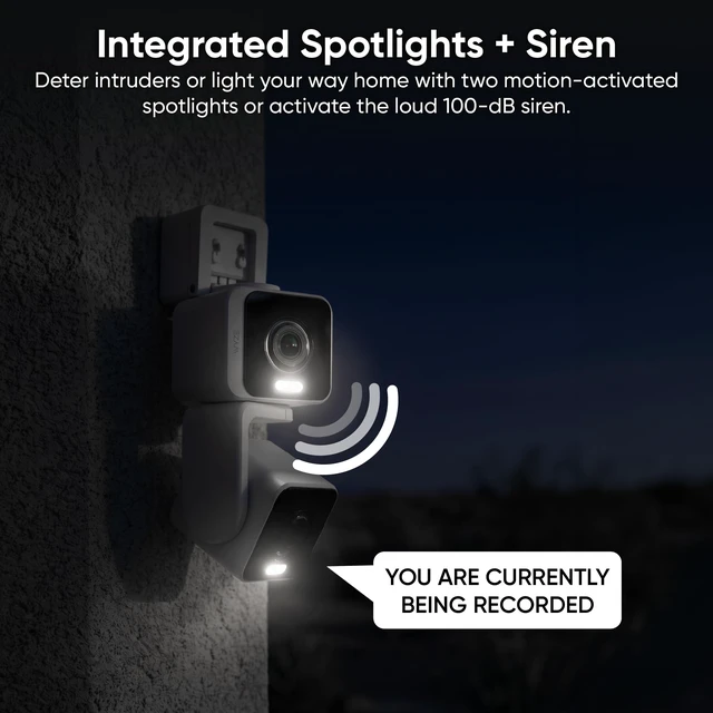 Alt view image 7 of 7 - Duo Cam Pan Indoor/Outdoor IP65 2K 360° Pan/Tilt Smart Home Security Camera with Color Night Vision, Compatible with Alexa & Google Assistant, White