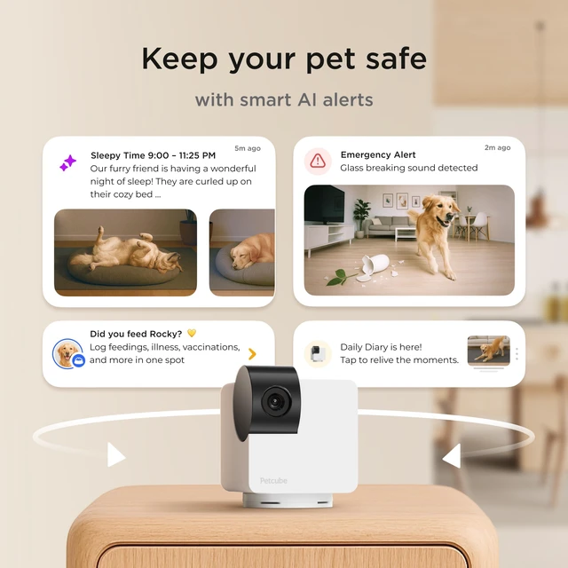 Alt view image 2 of 7 - Cam 360 Wi-Fi Pan-Tilt Pet Security Camera with App | No subscription required, 1080p HD video, 360° rotation, night vision, AI alerts for dog, cat & home monitoring