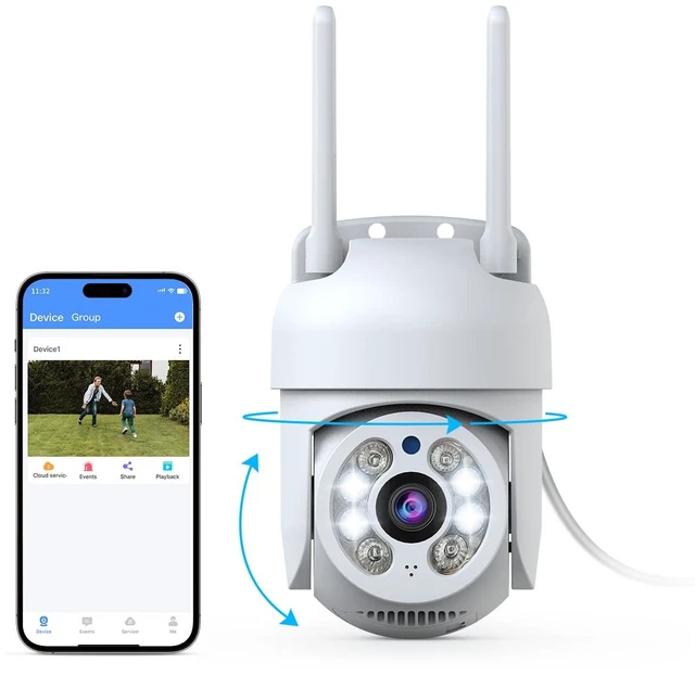 Main image of Outdoor Wireless Security Camera 3MP, PTZ Pan Tilt with Dual Antennas | 2.4/5GHz Dual-Band WiFi, Free App, No Monthly Fee, Human Detection, Color Night Vision, 2-Way Audio, SD Storage, IP65