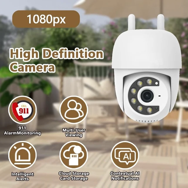Alt view image 2 of 7 - Outdoor Security Camera Power Adapter Not Included 2.4GHz WiFi 355° Pan 90° Tilt Color and IR Night Vision Two-Way Audio InstaVision App